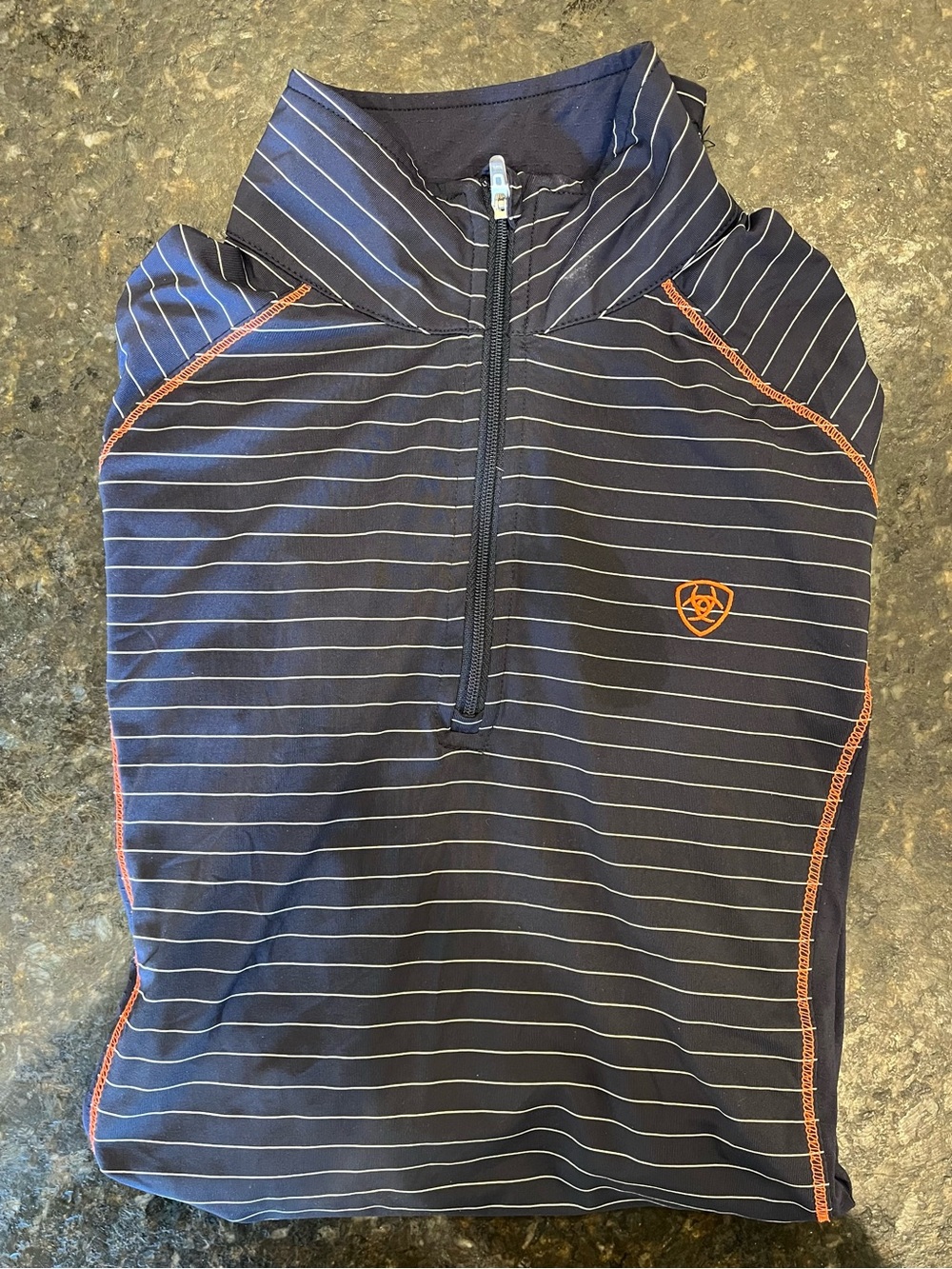 Ariat Heat Tek Sun Shirt Long Sleeve Navy Blue Striped with Orange